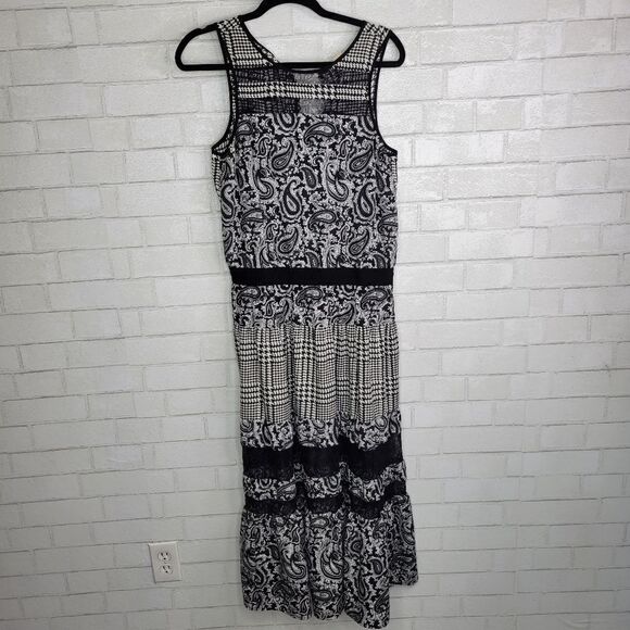 Michael Kors Black White Paisley Print Slip Maxi Dress - Picture 1 of 5